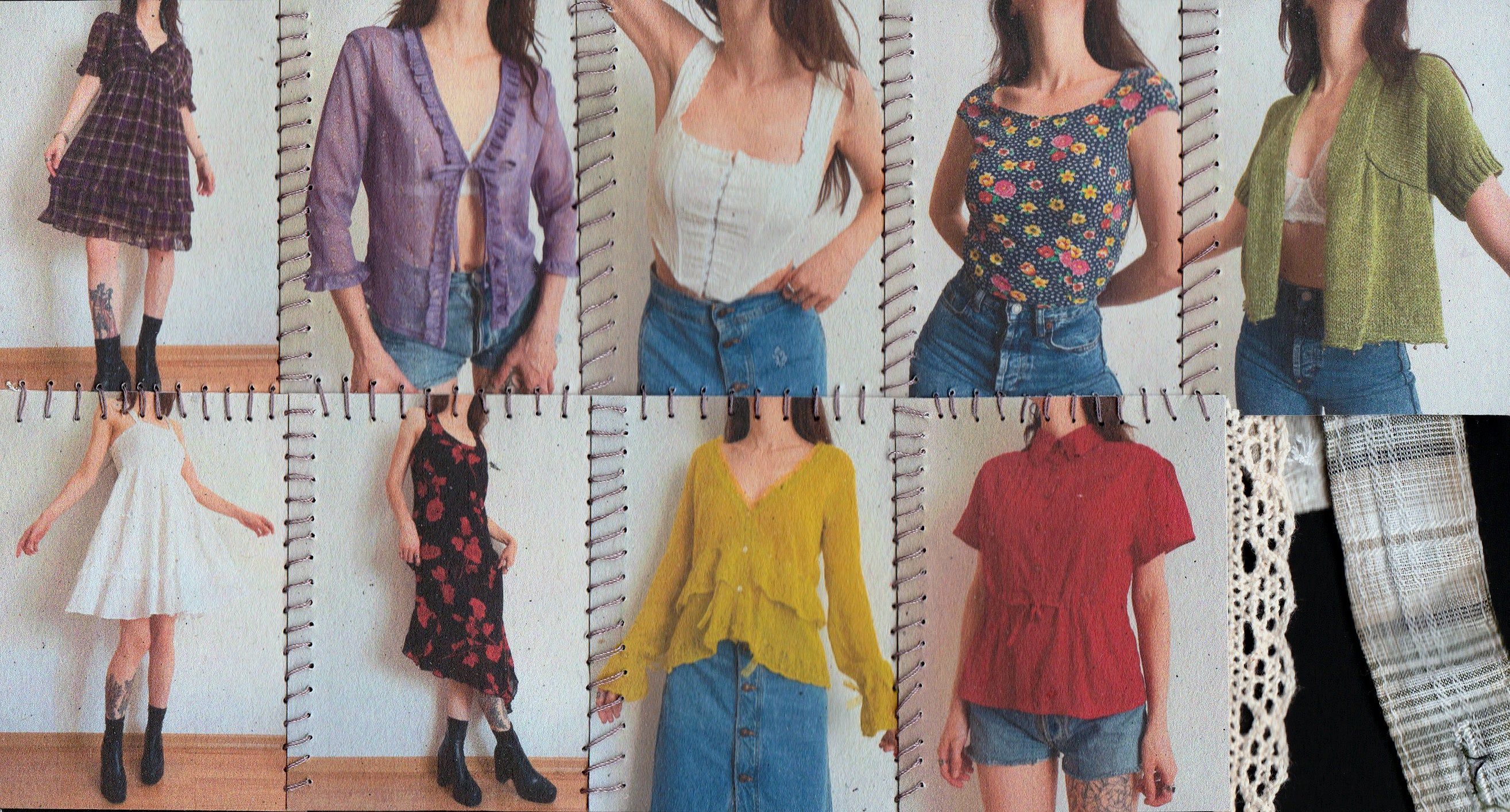 sullen vintage header, made with handmade collage and stitching of imagery. sullenvintage is an online shop based in Portugal (Europe) that sells secondhand clothing, mostly vintage, 90s and Y2K fashion. sullenvintage ships within the European Union.