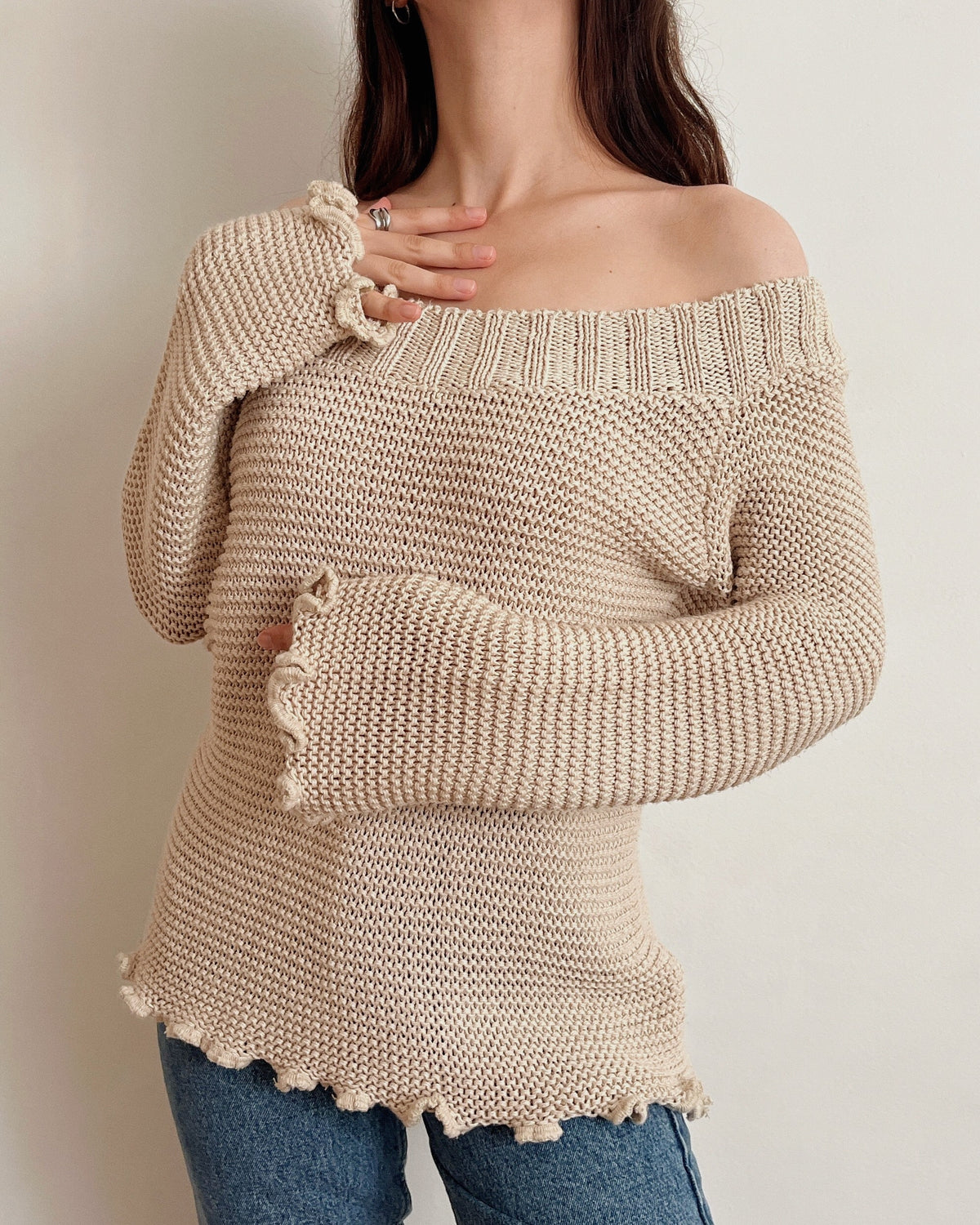 Vintage off-shoulder knit top (M)