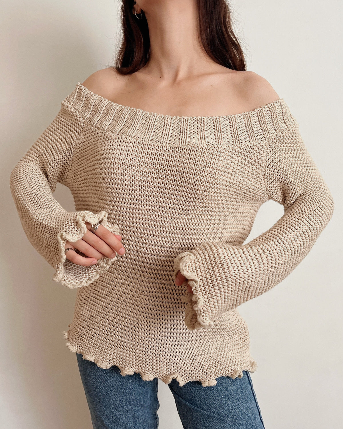 Vintage off-shoulder knit top (M)
