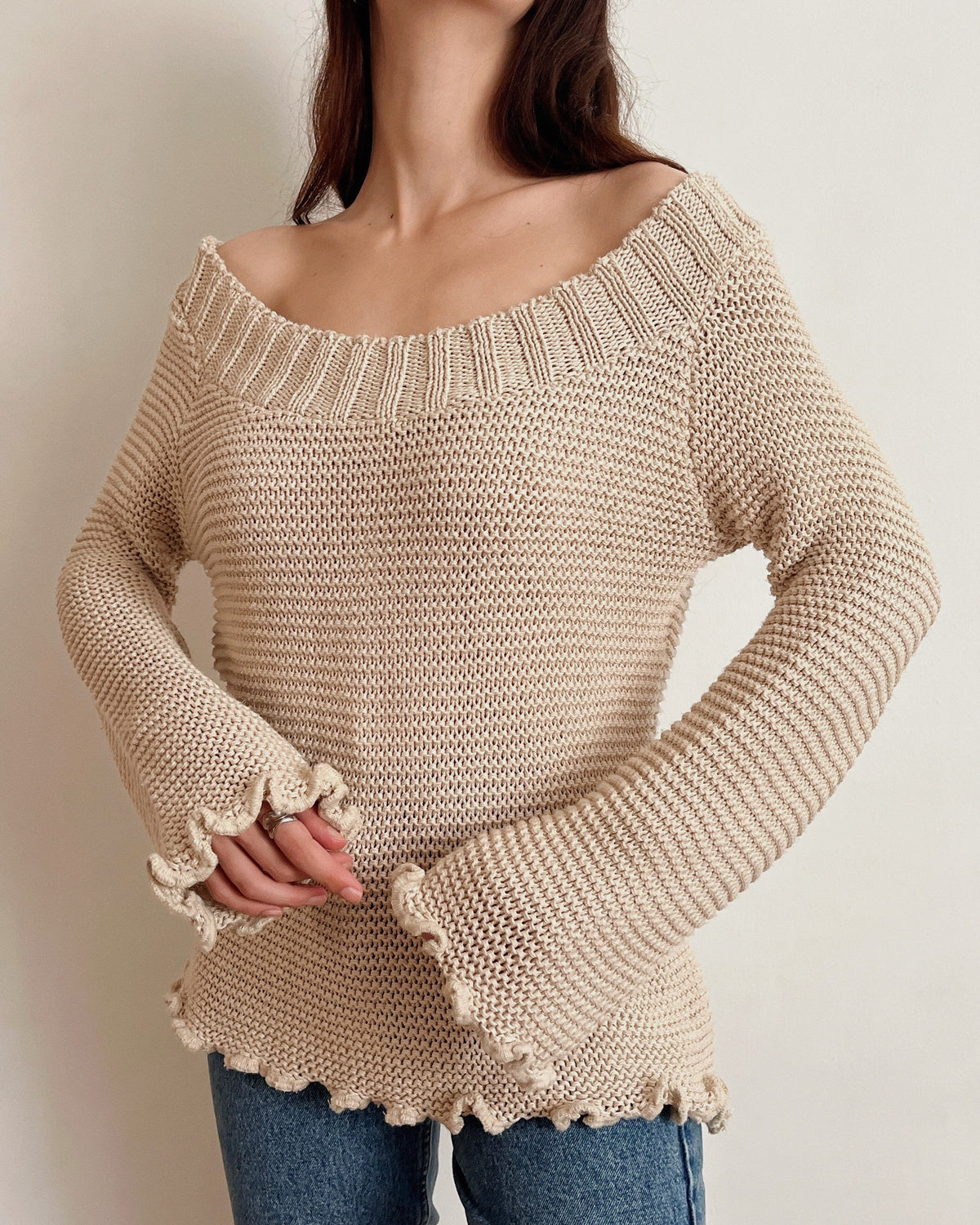 Vintage off-shoulder knit top (M)