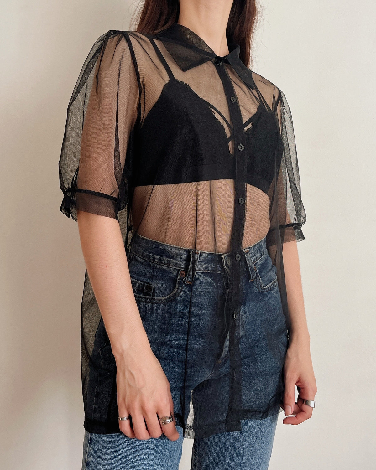 Puff sleeve mesh top (S/M)