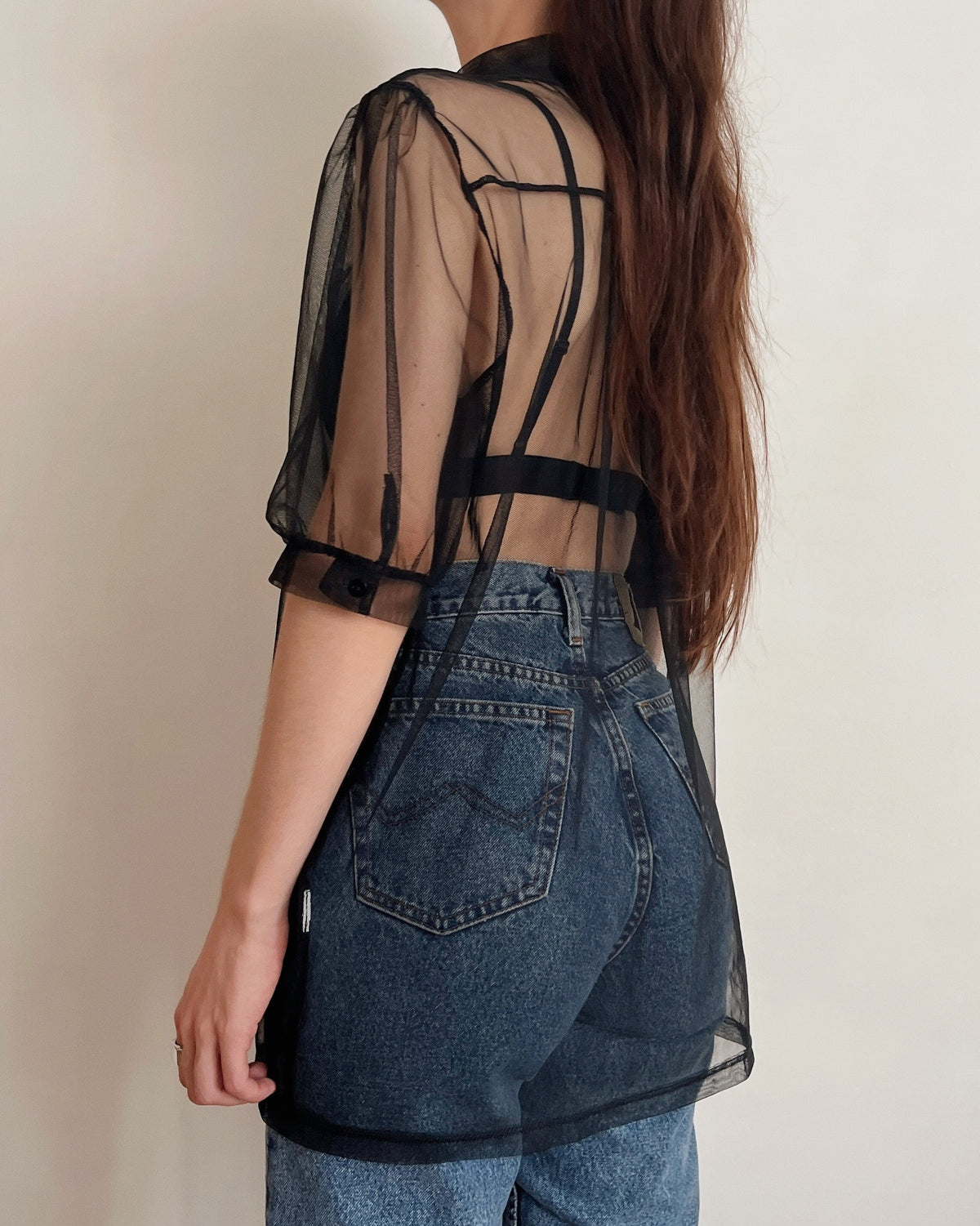 Puff sleeve mesh top (S/M)