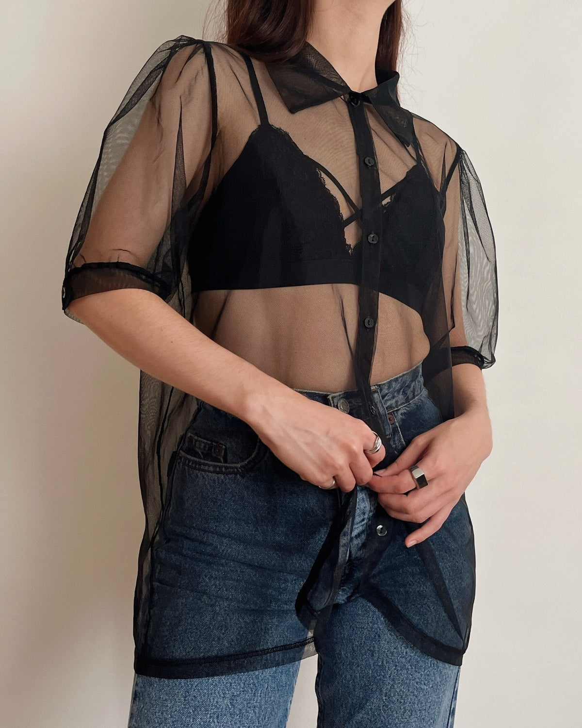 Puff sleeve mesh top (S/M)