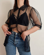 Puff sleeve mesh top (S/M)