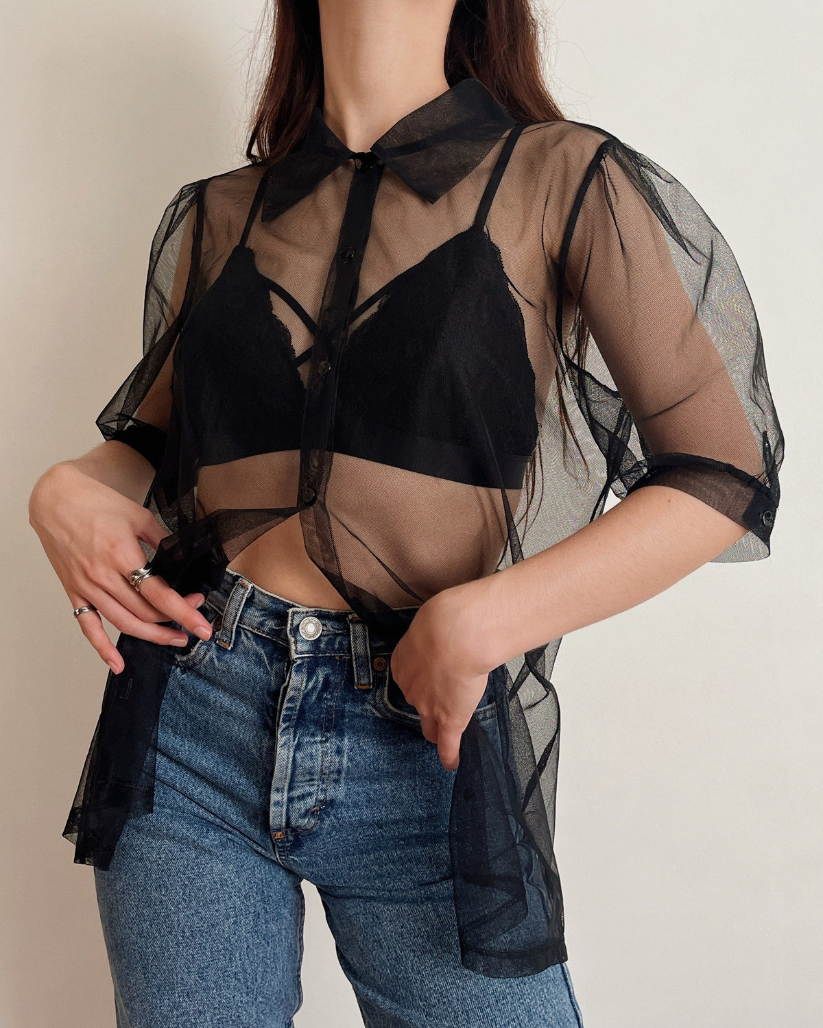 Puff sleeve mesh top (S/M)