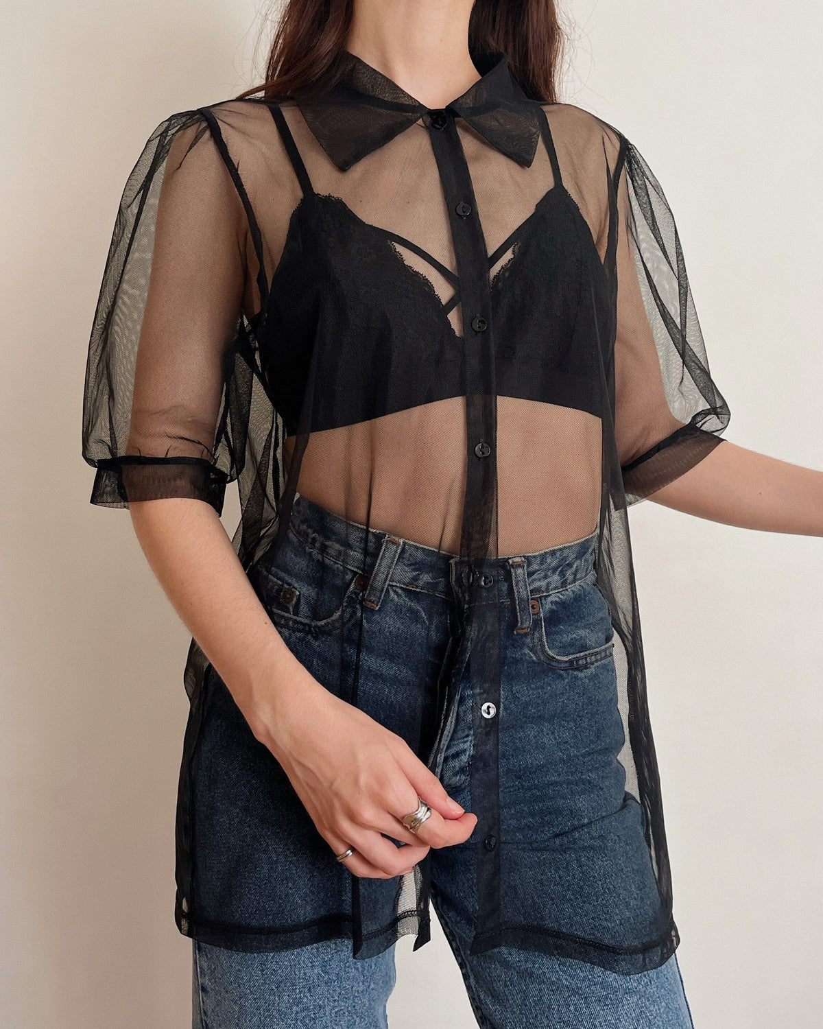 Puff sleeve mesh top (S/M)