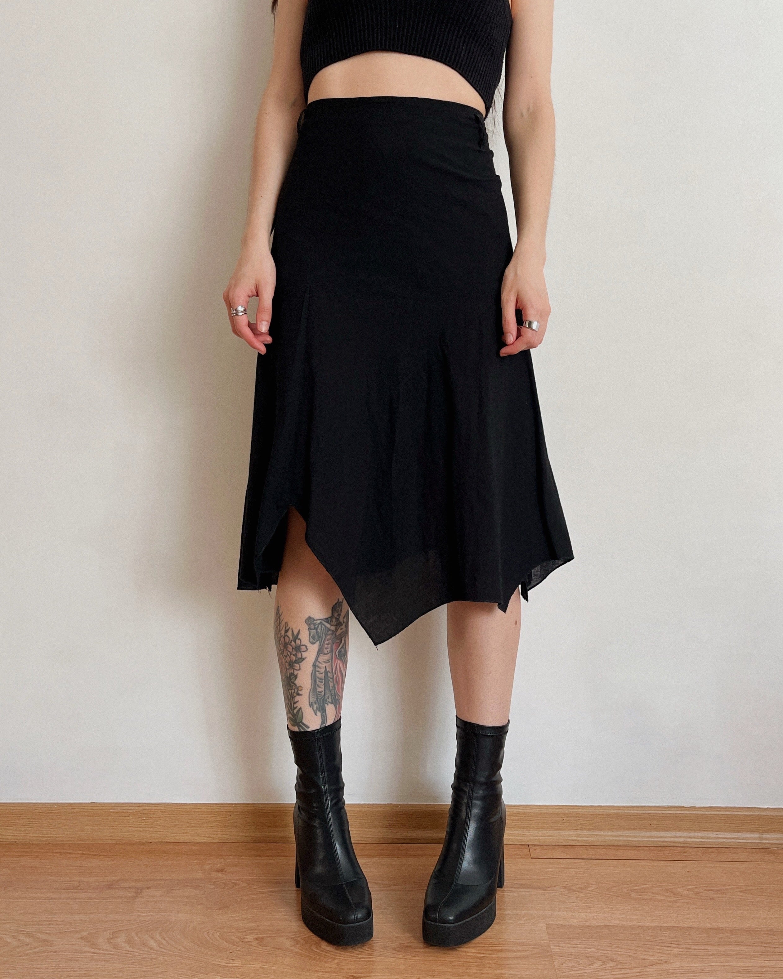 100% cotton asymmetric midi skirt (L)
