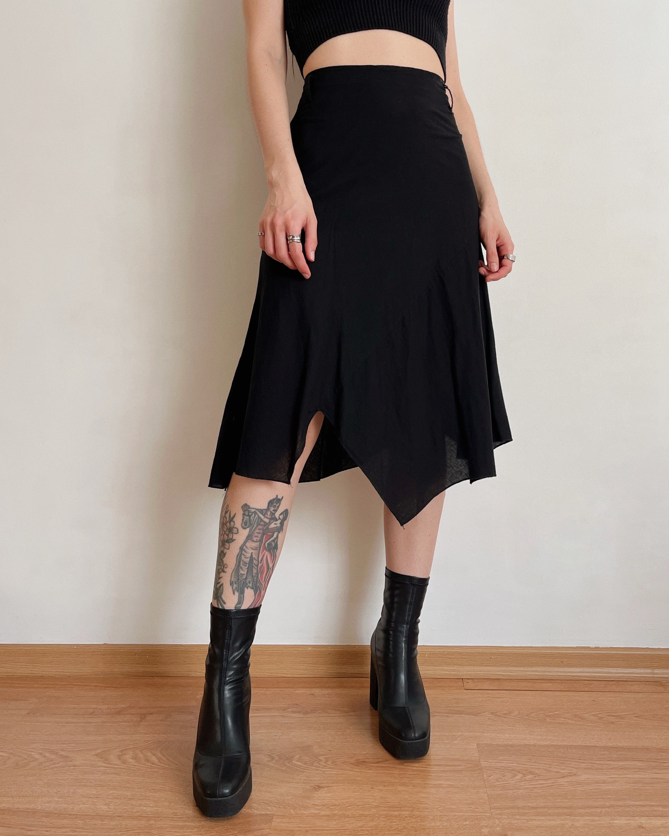 100% cotton asymmetric midi skirt (L)