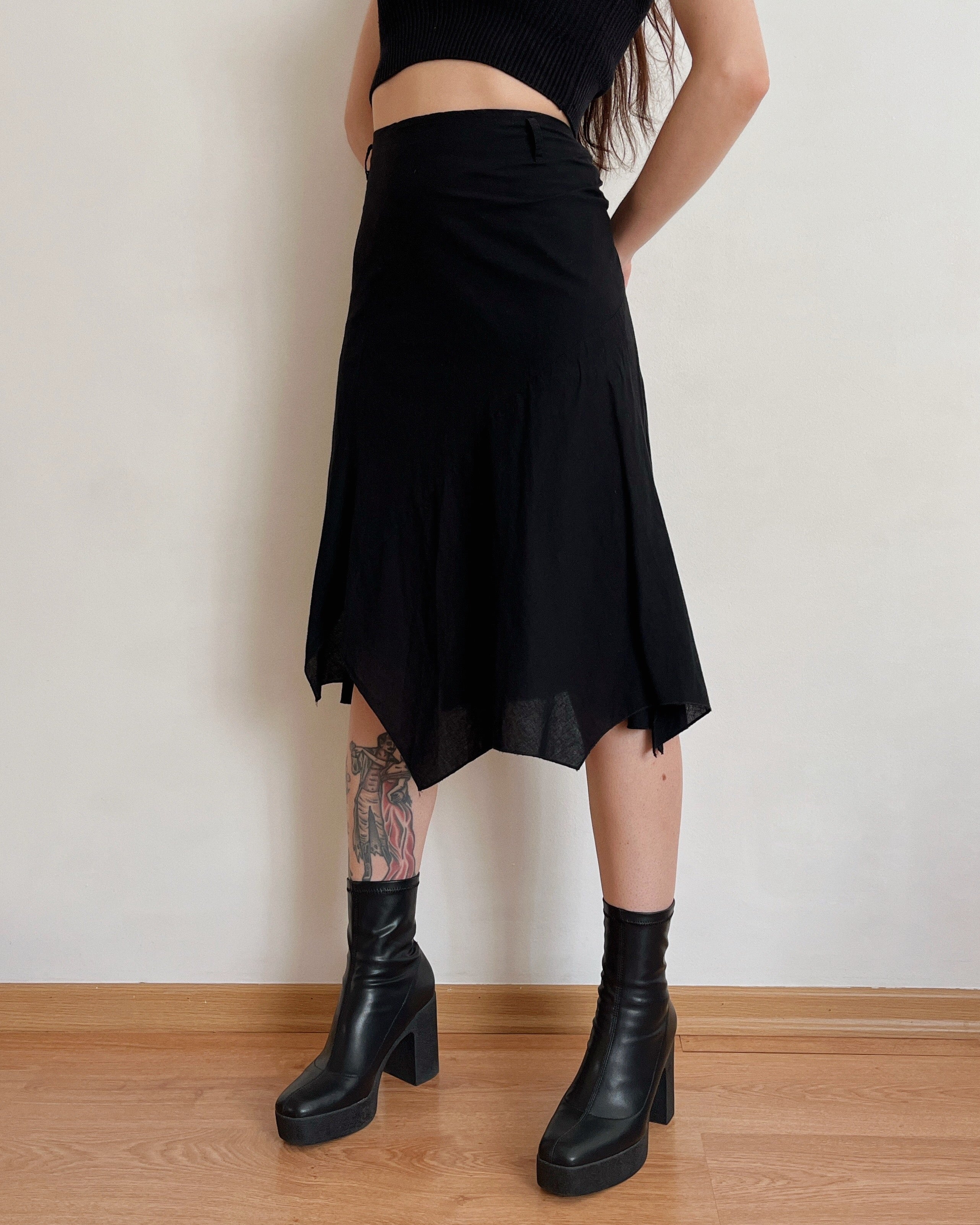 100% cotton asymmetric midi skirt (L)