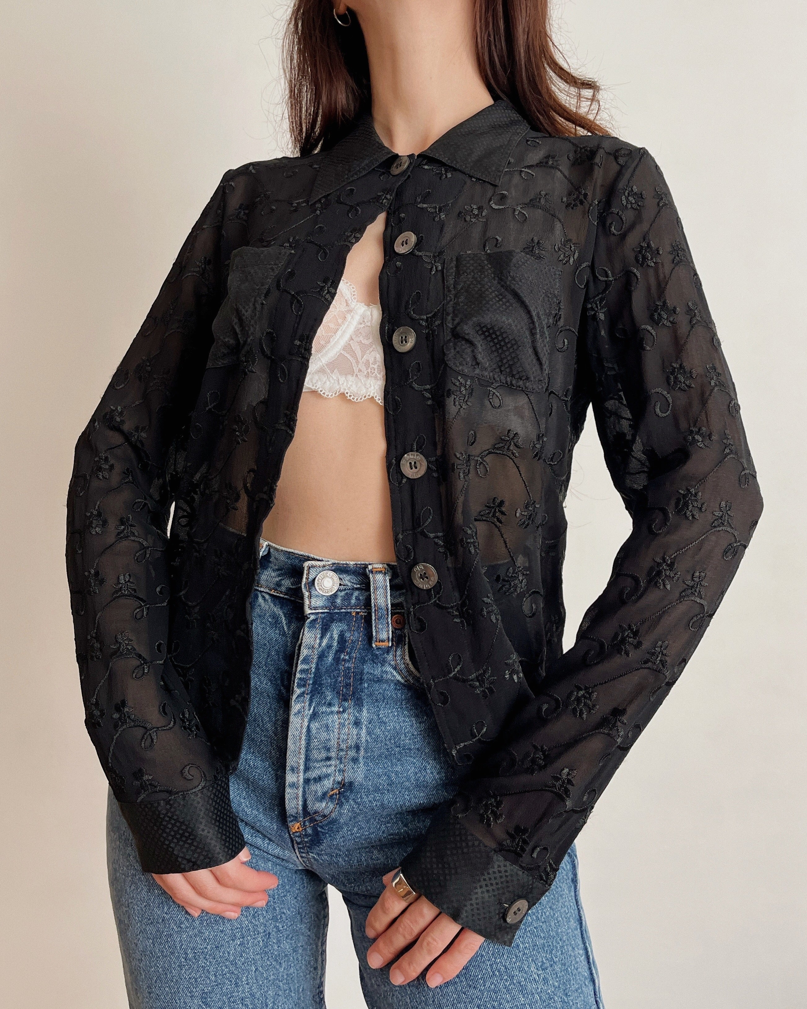 Vintage mesh embroidered shirt (S)