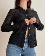 Vintage mesh embroidered shirt (S)