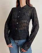 Vintage mesh embroidered shirt (S)