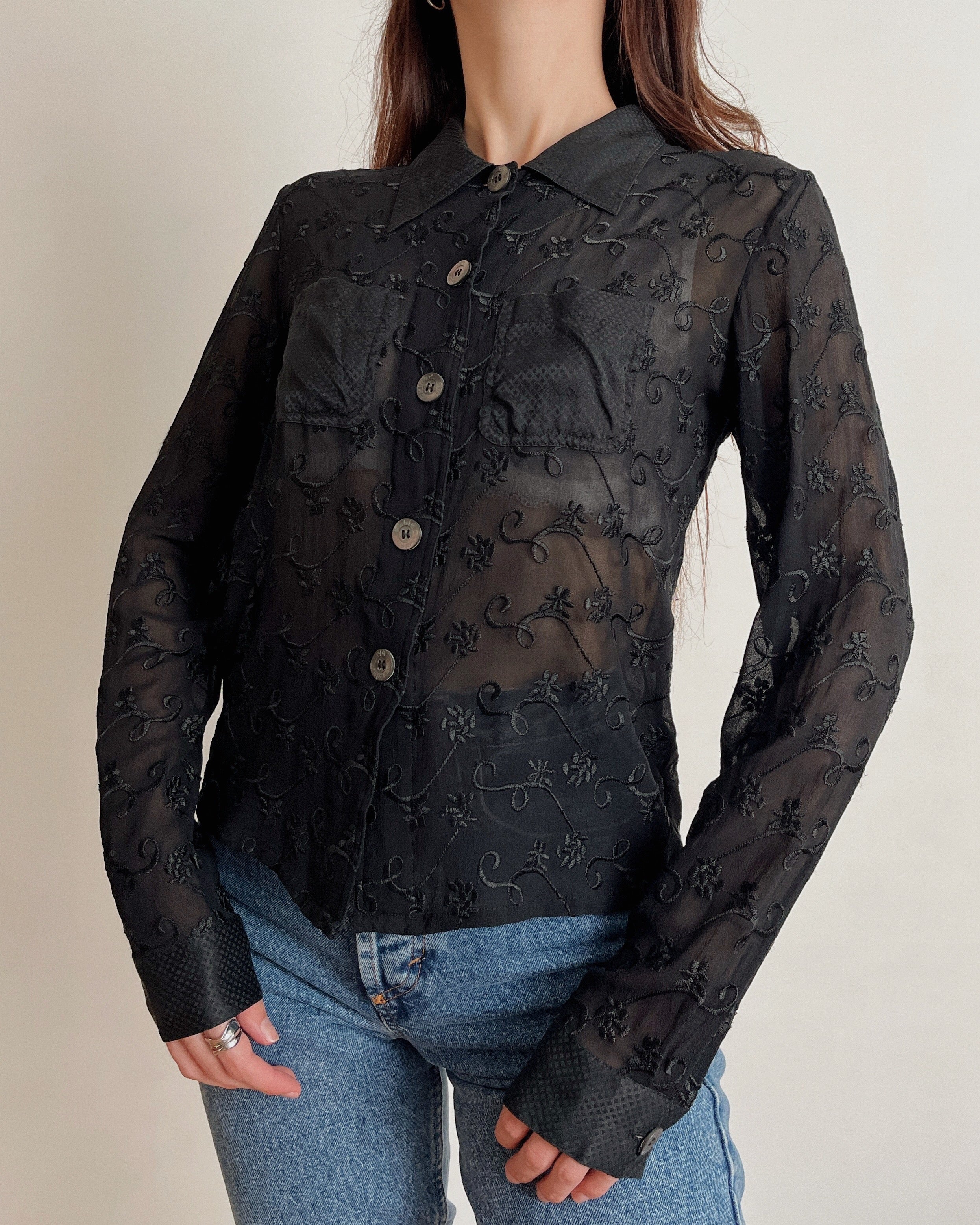 Vintage mesh embroidered shirt (S)