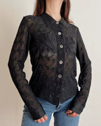 Vintage mesh embroidered shirt (S)