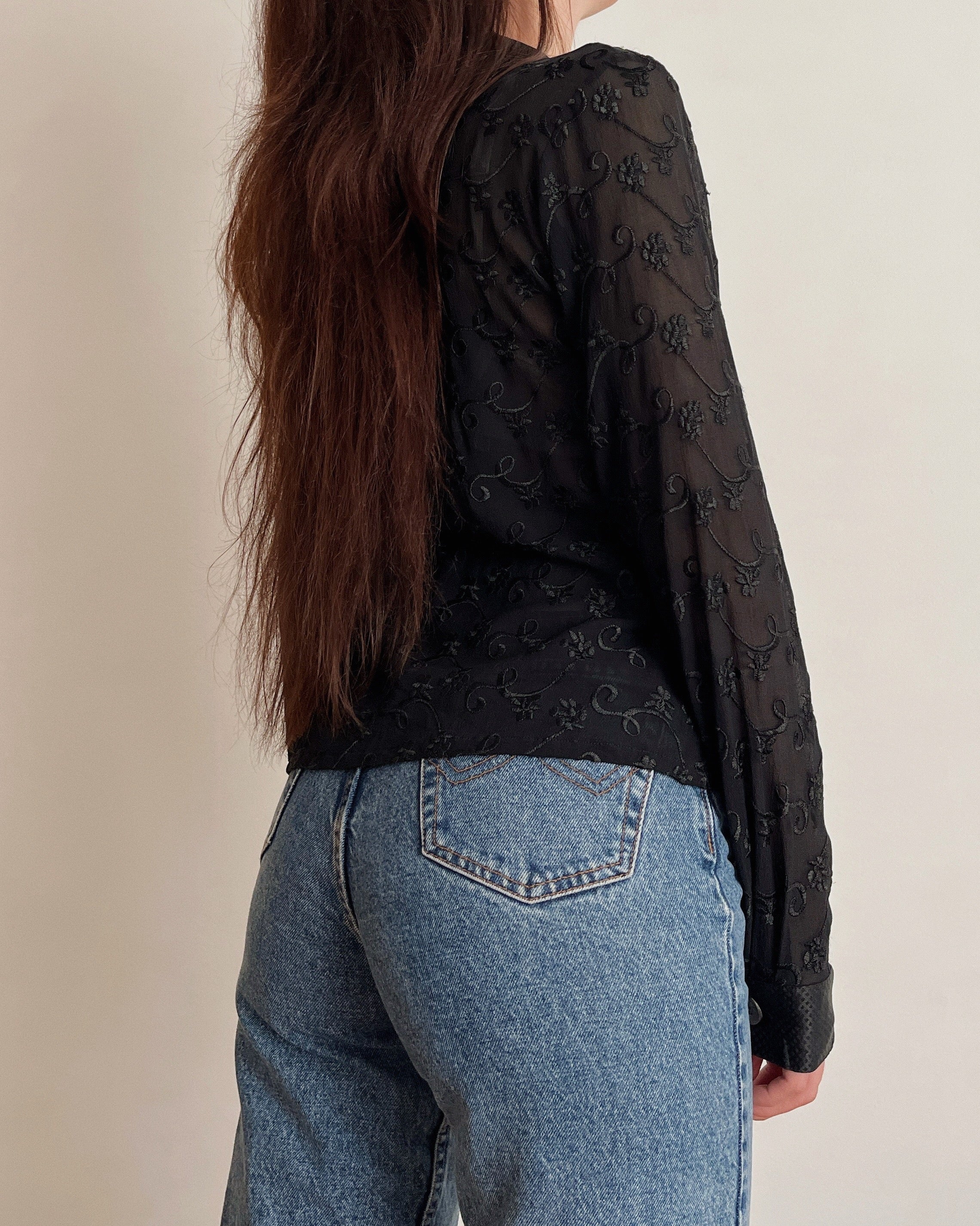 Vintage mesh embroidered shirt (S)