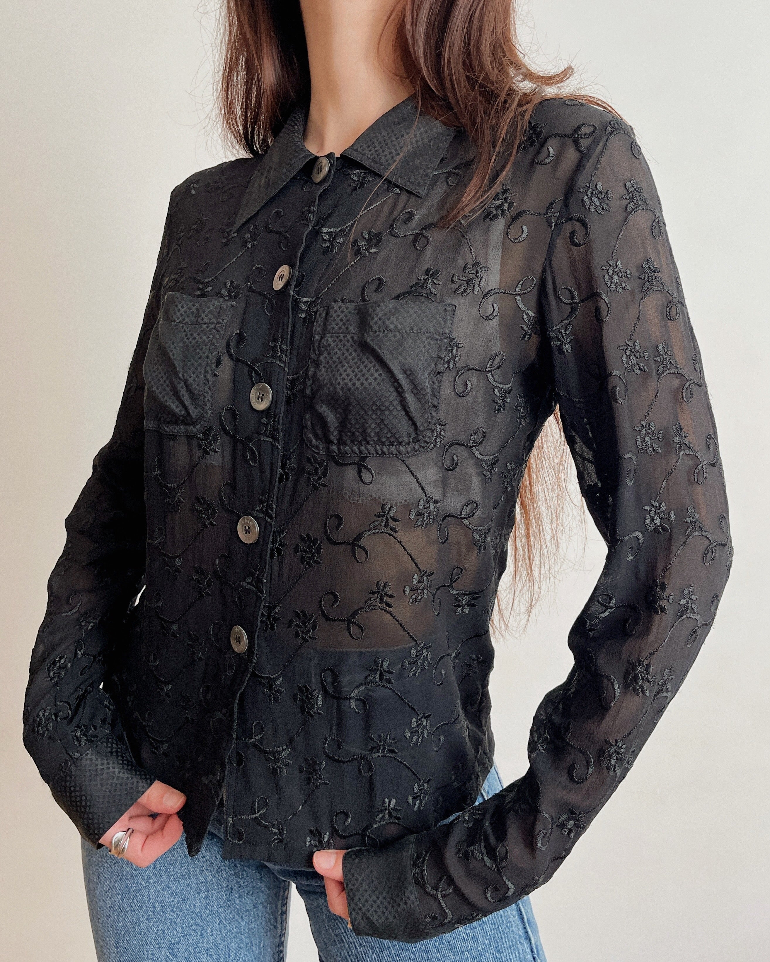 Vintage mesh embroidered shirt (S)