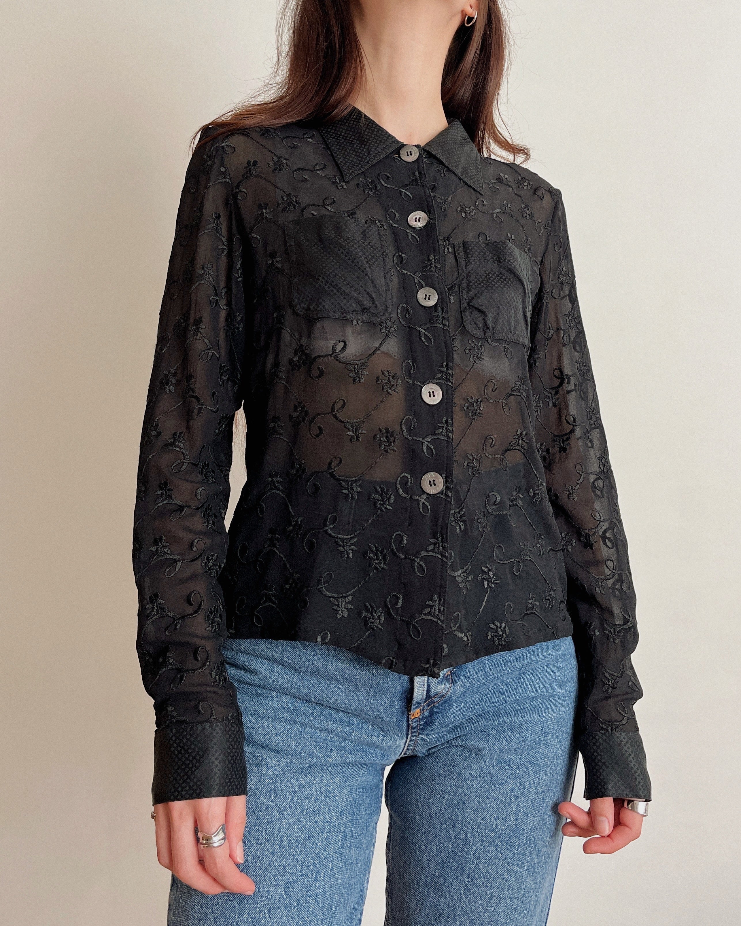Vintage mesh embroidered shirt (S)