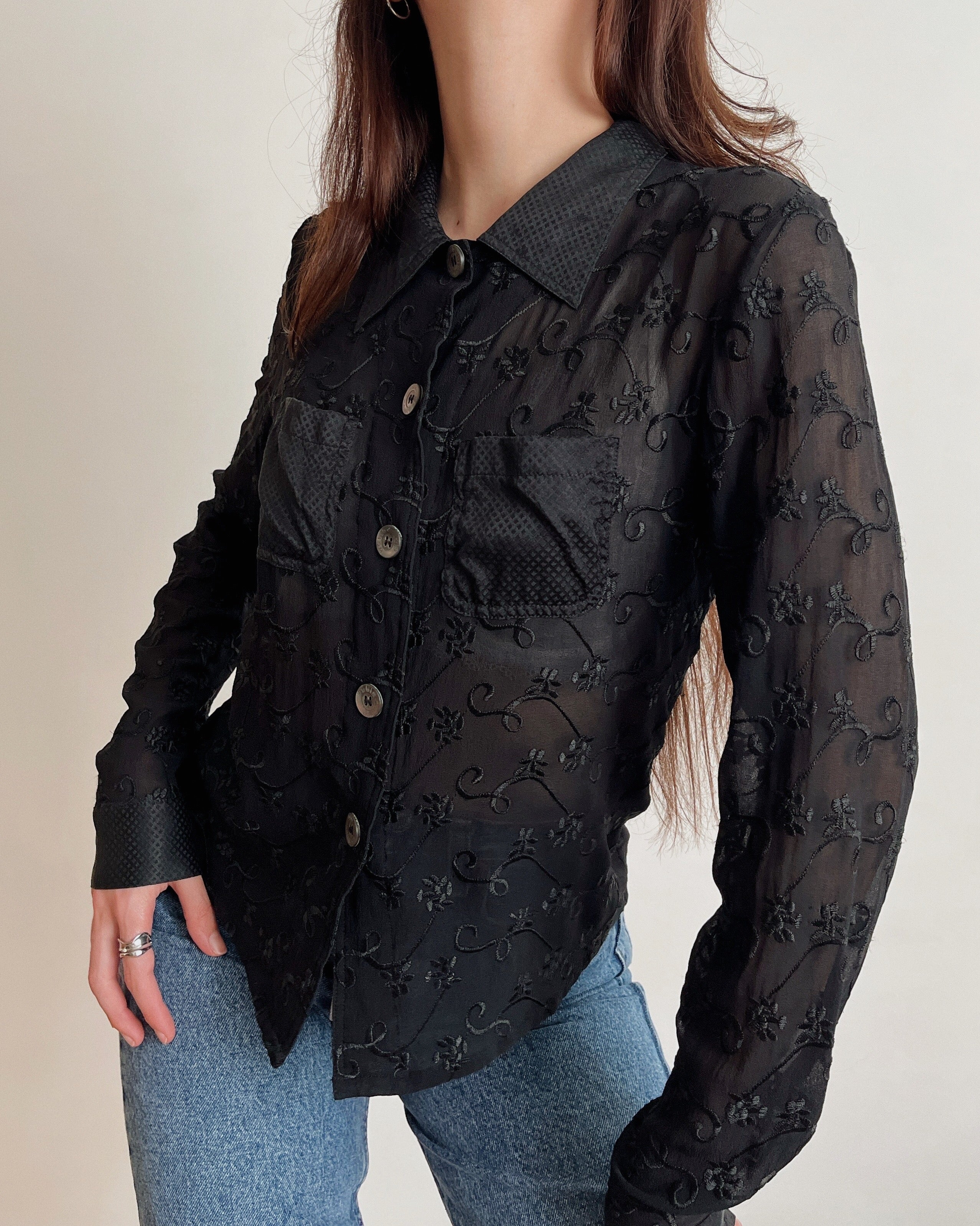 Vintage mesh embroidered shirt (S)