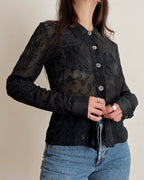 Vintage mesh embroidered shirt (S)