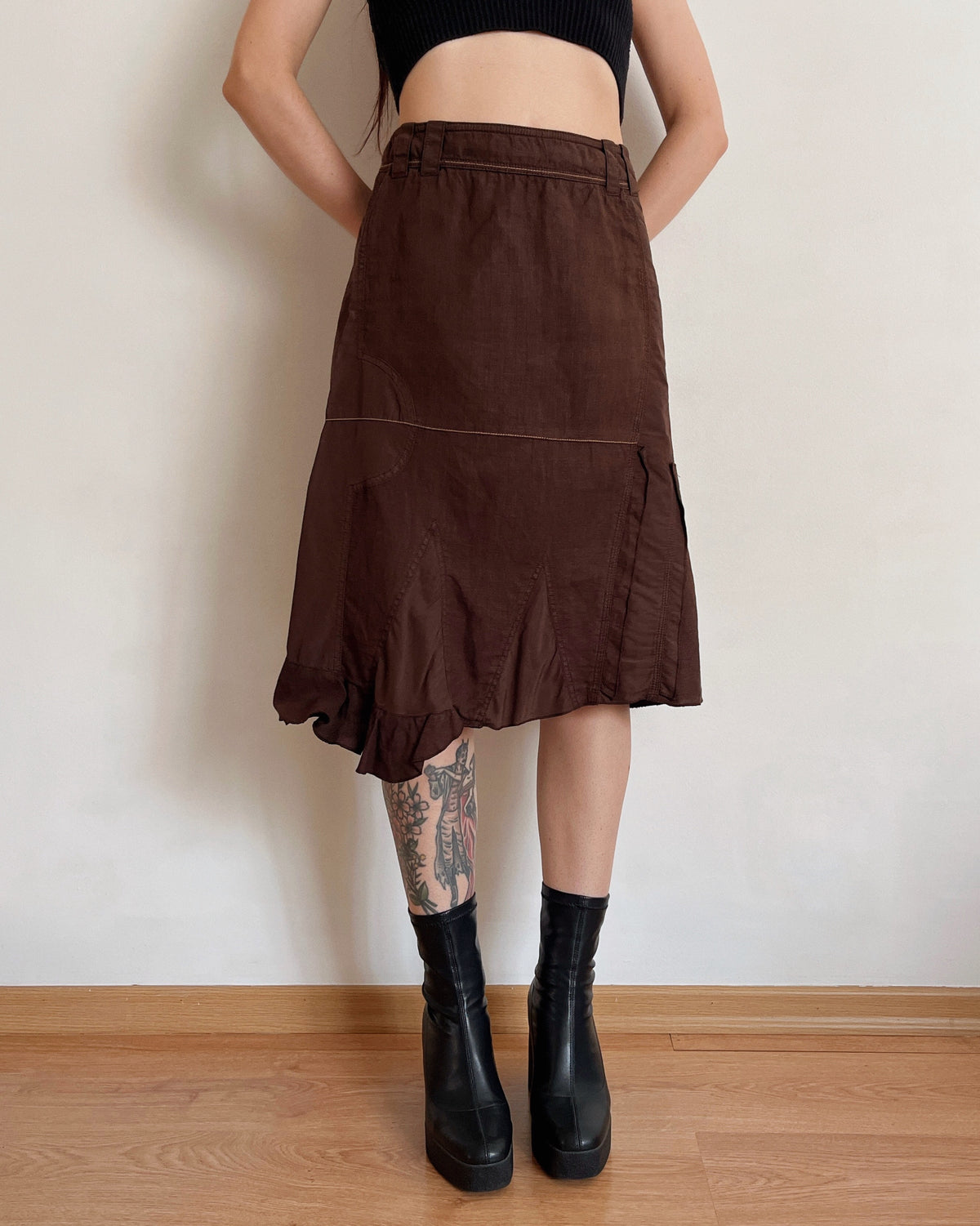 Linen, cotton and silk asymmetric skirt (XS)