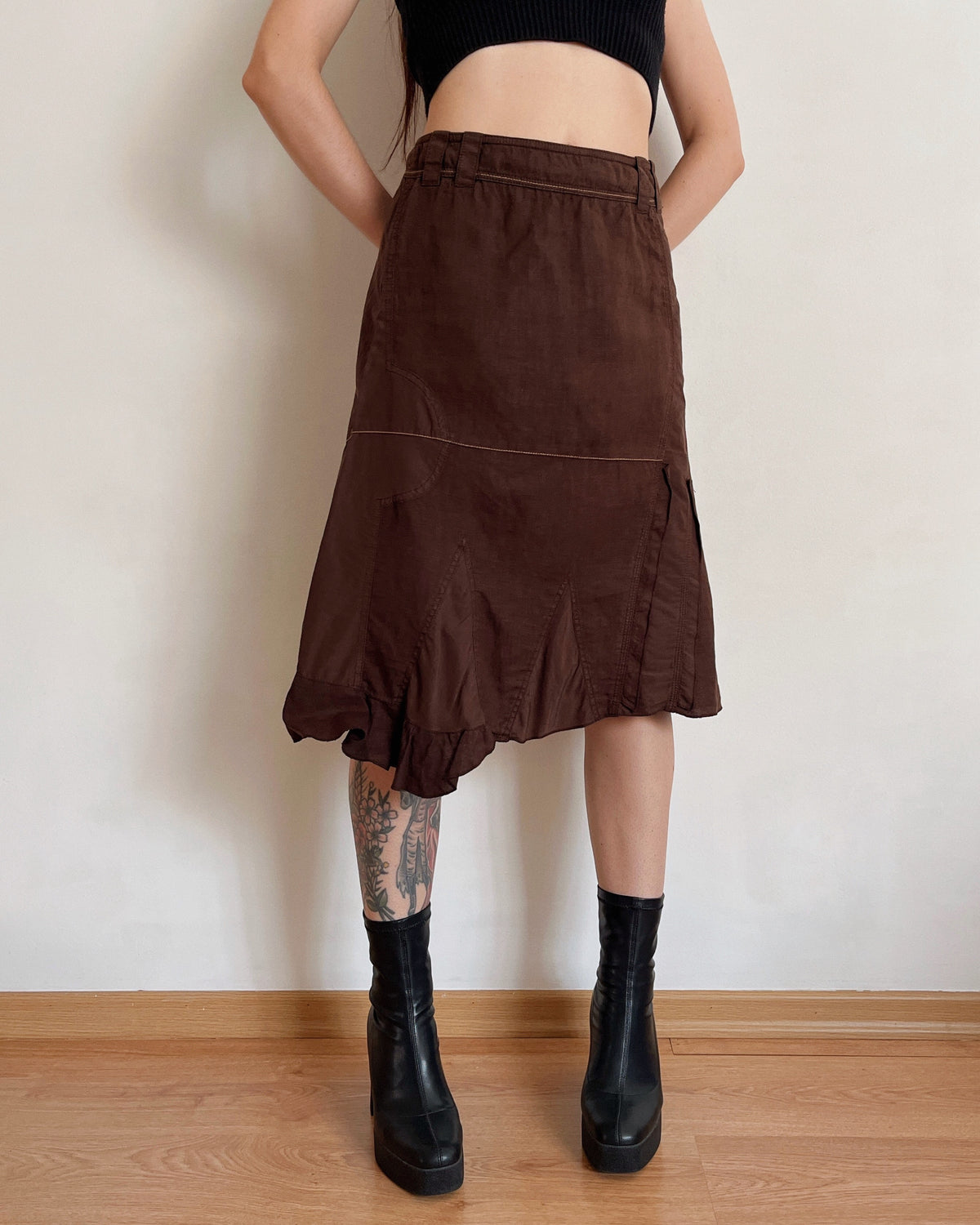 Linen, cotton and silk asymmetric skirt (XS)