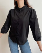 Puff sleeve lace collar shirt (S)