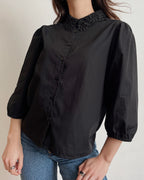 Puff sleeve lace collar shirt (S)