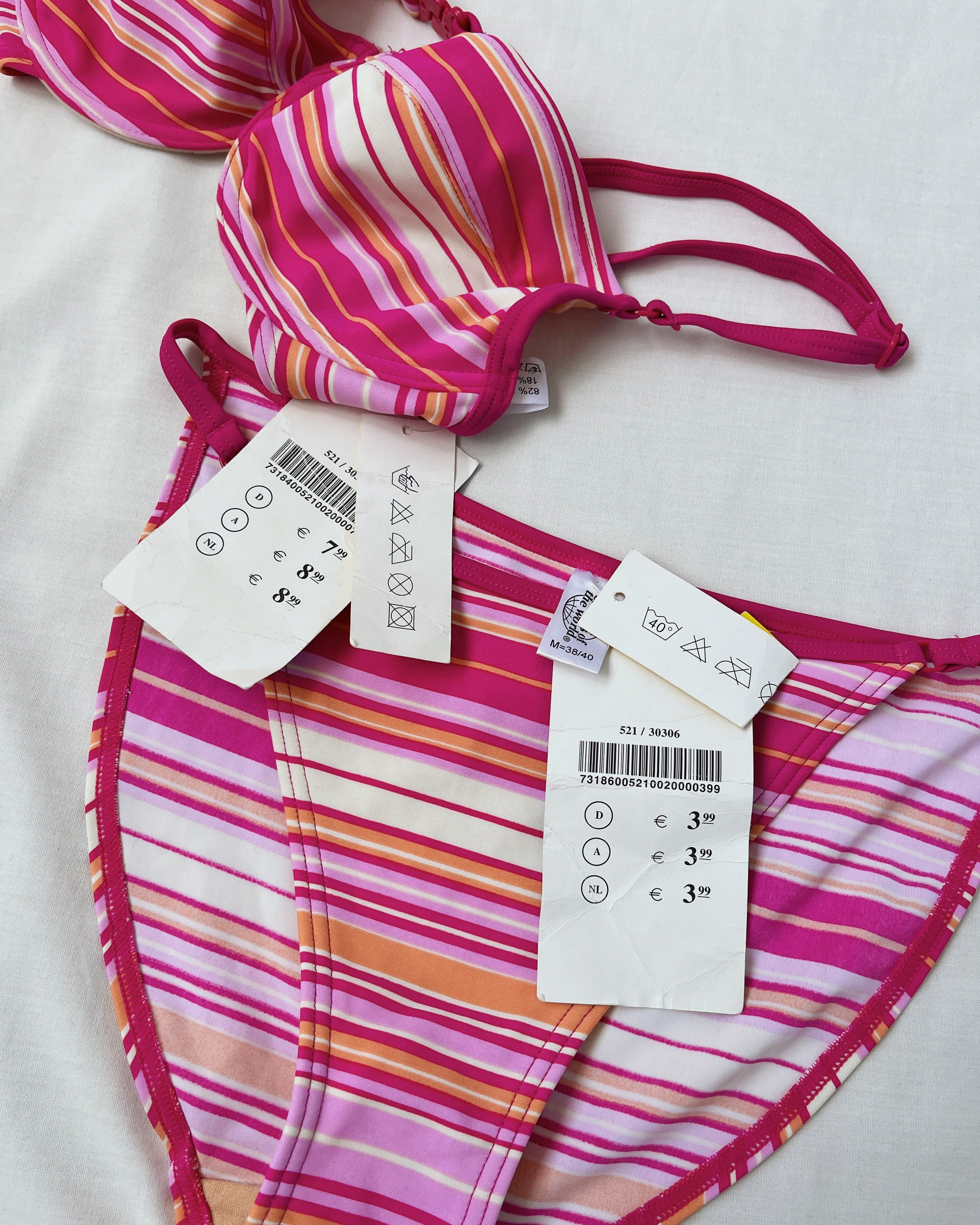 Deadstock pink striped bikini (XS/S)