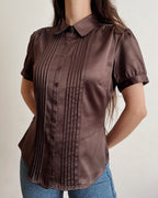 Brown satin finish blouse (M)