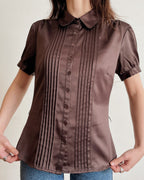 Brown satin finish blouse (M)
