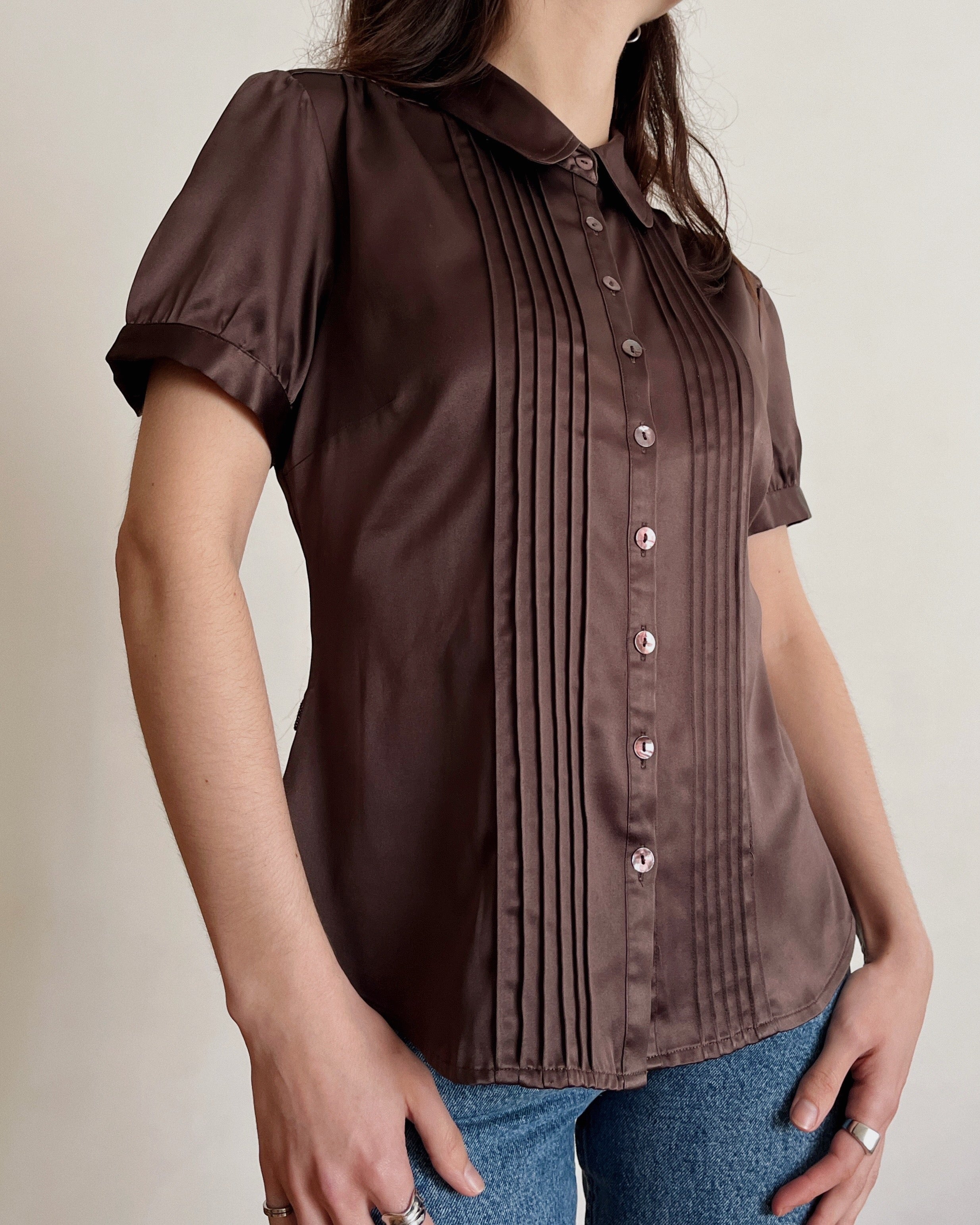 Brown satin finish blouse (M)