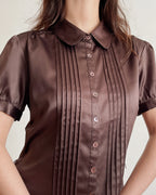 Brown satin finish blouse (M)