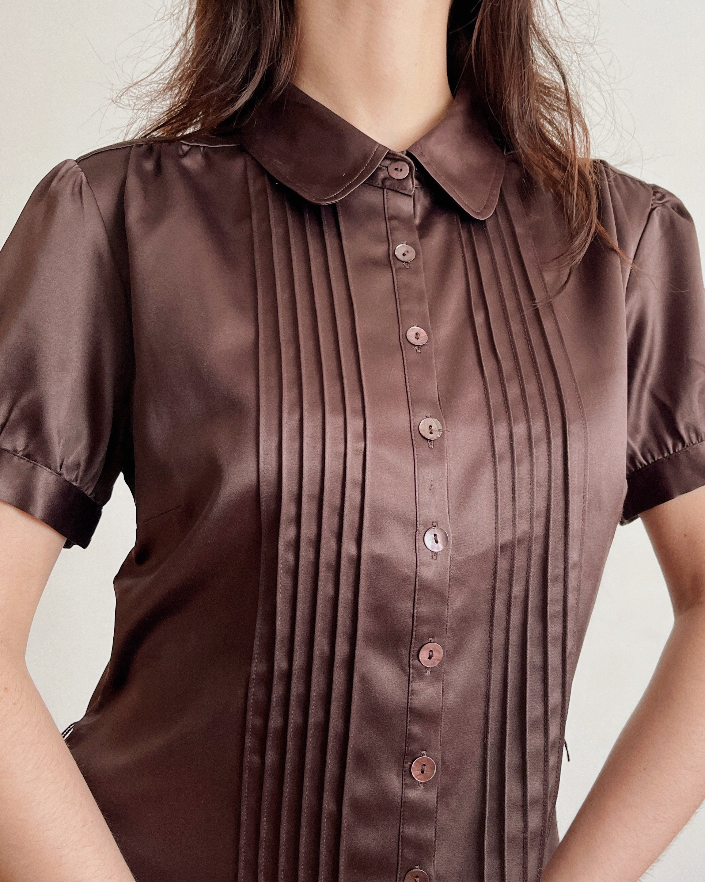 Brown satin finish blouse (M)