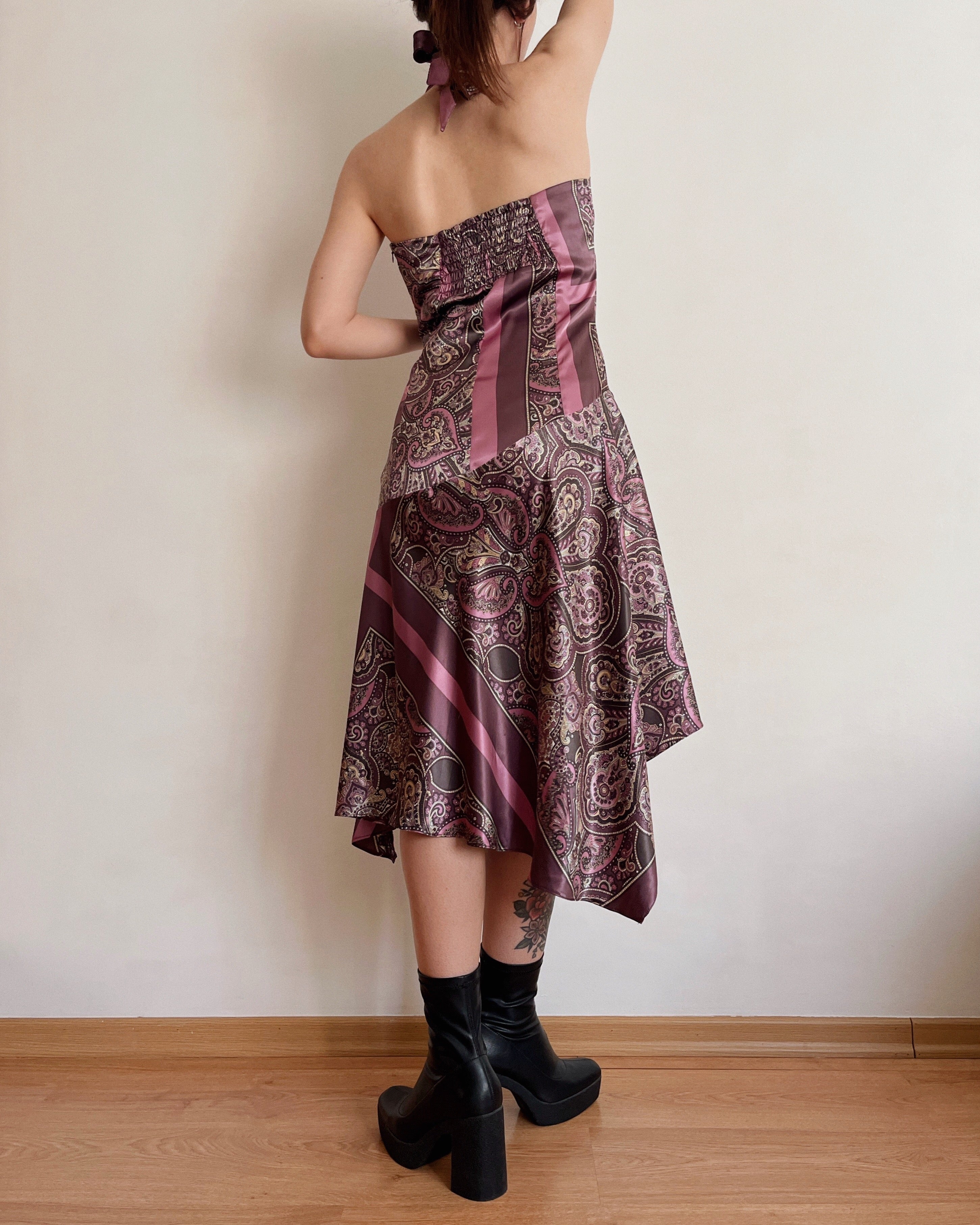 Asymmetric paisley halter dress (S)