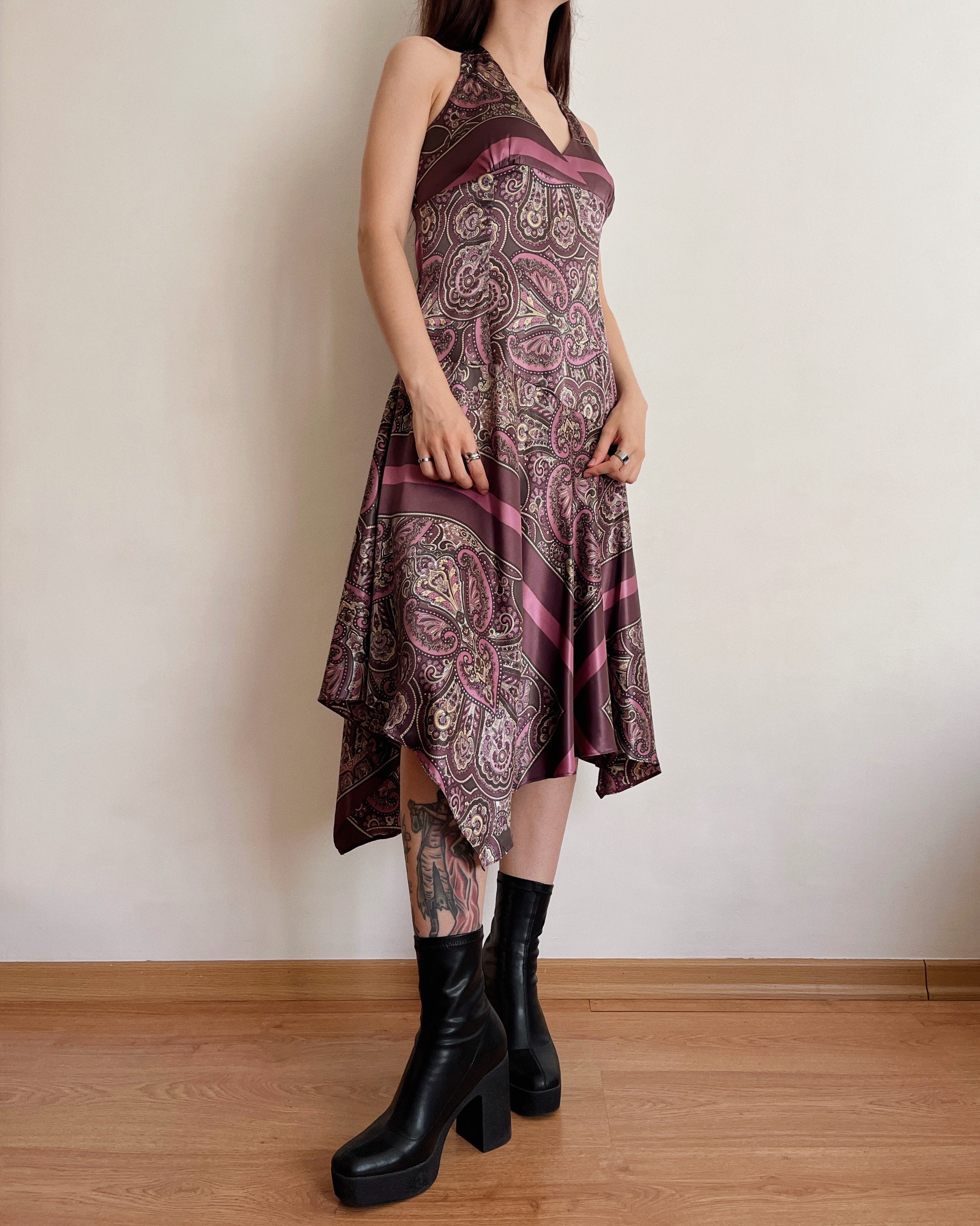 Asymmetric paisley halter dress (S)
