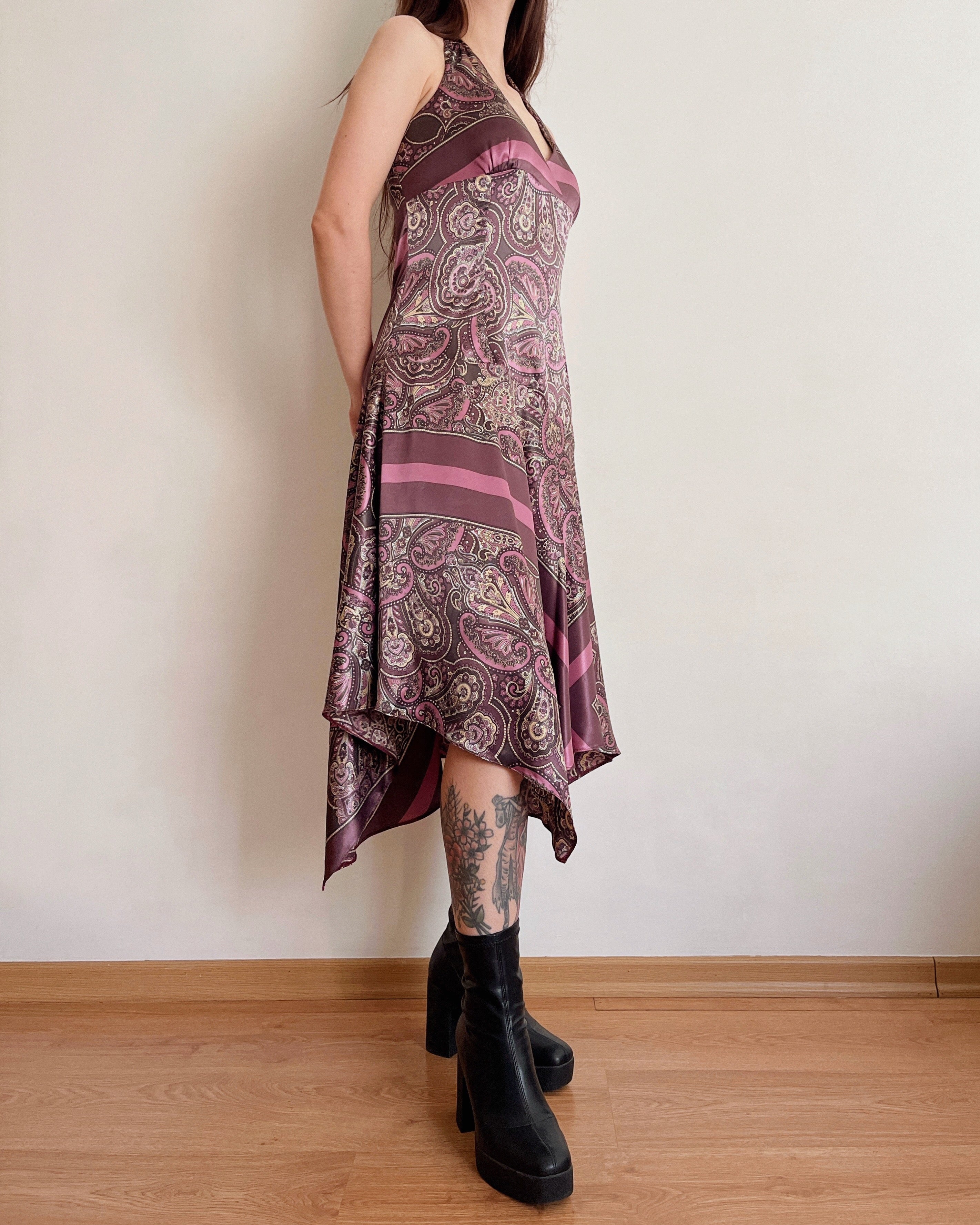 Asymmetric paisley halter dress (S)