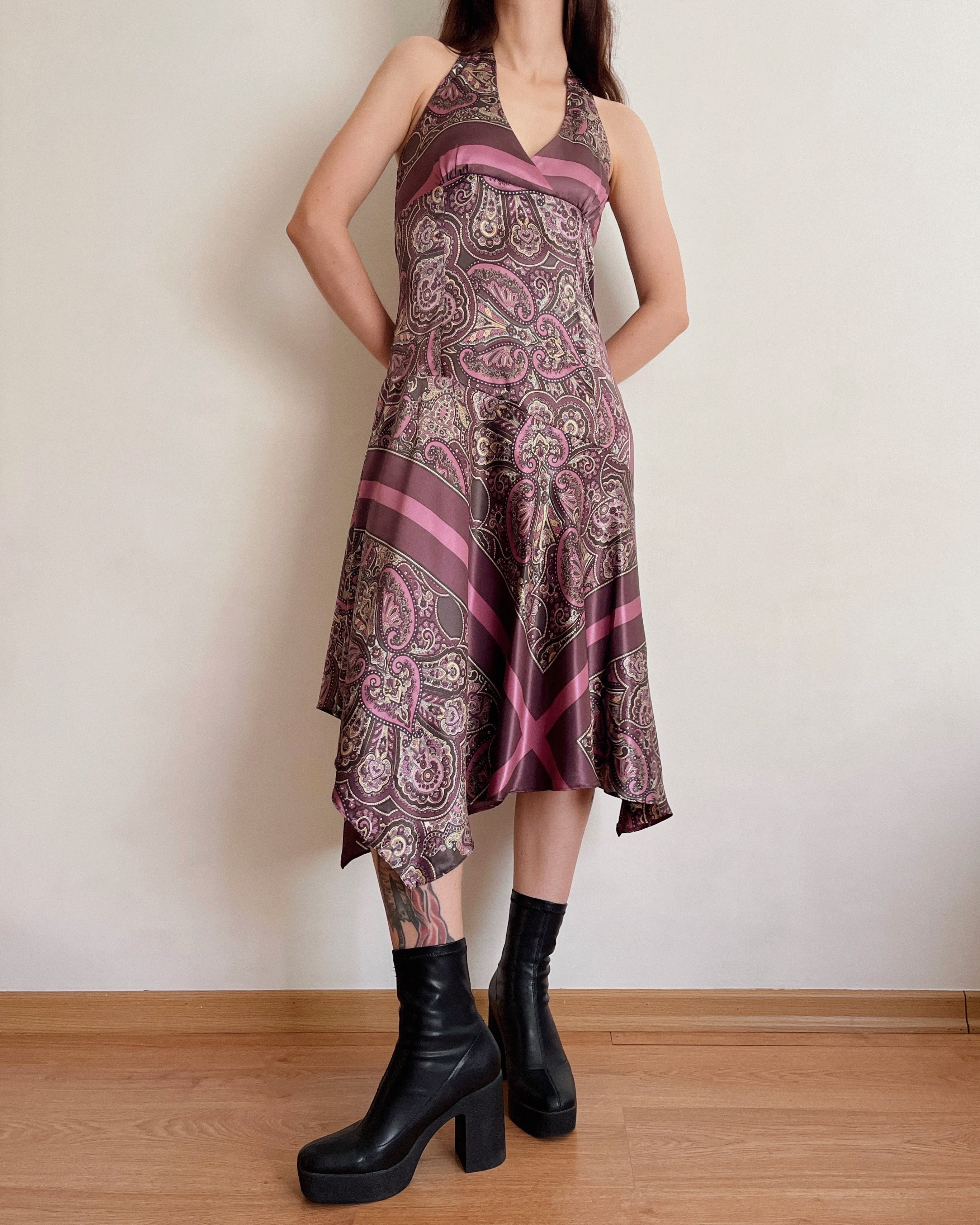 Asymmetric paisley halter dress (S)