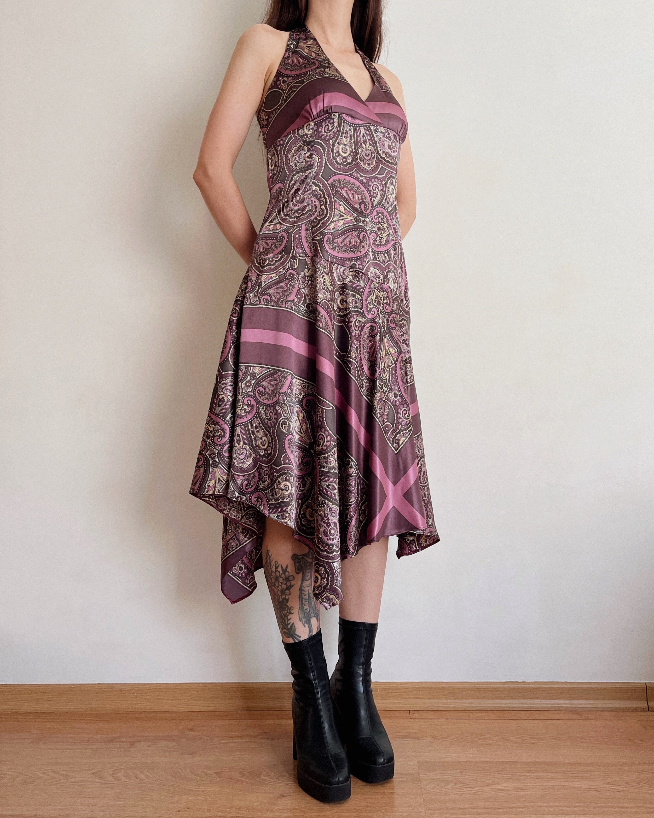 Asymmetric paisley halter dress (S)