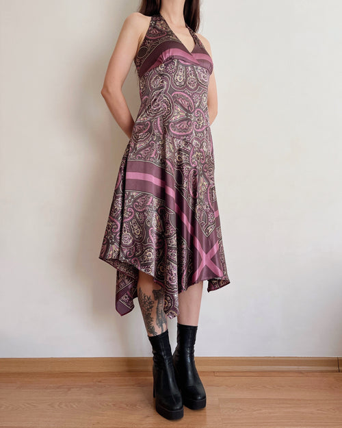 Asymmetric paisley halter dress (S)