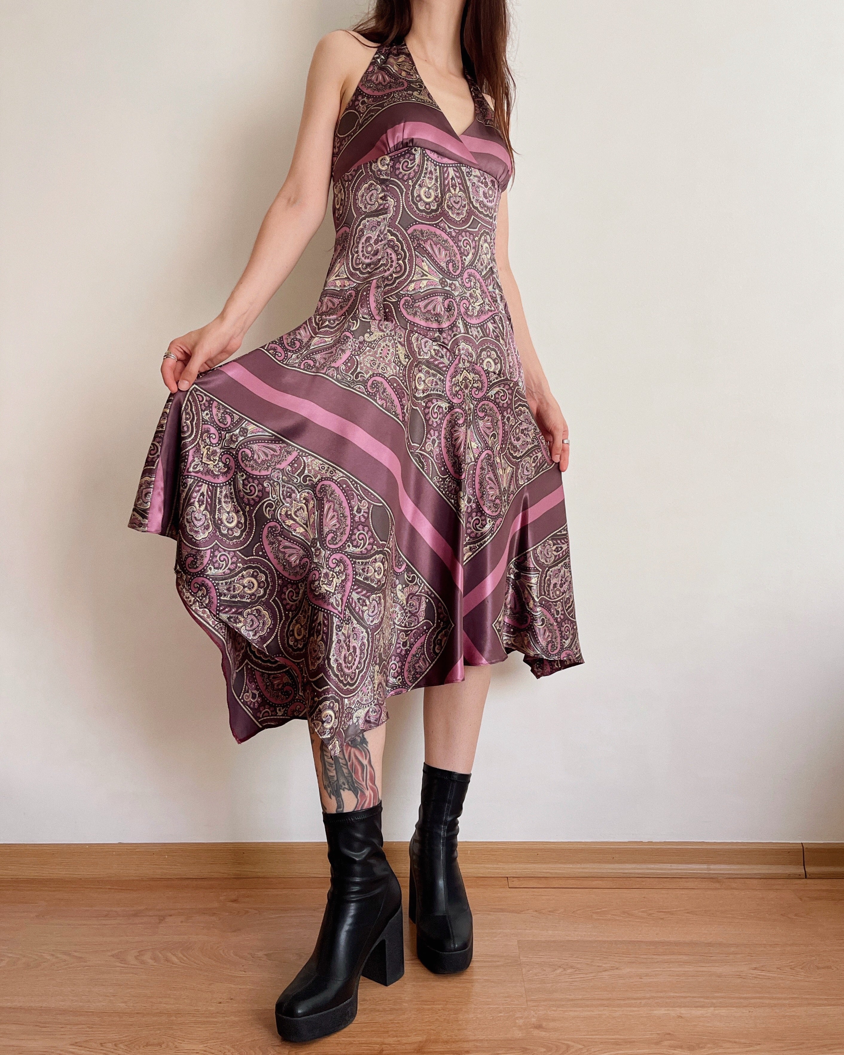 Asymmetric paisley halter dress (S)