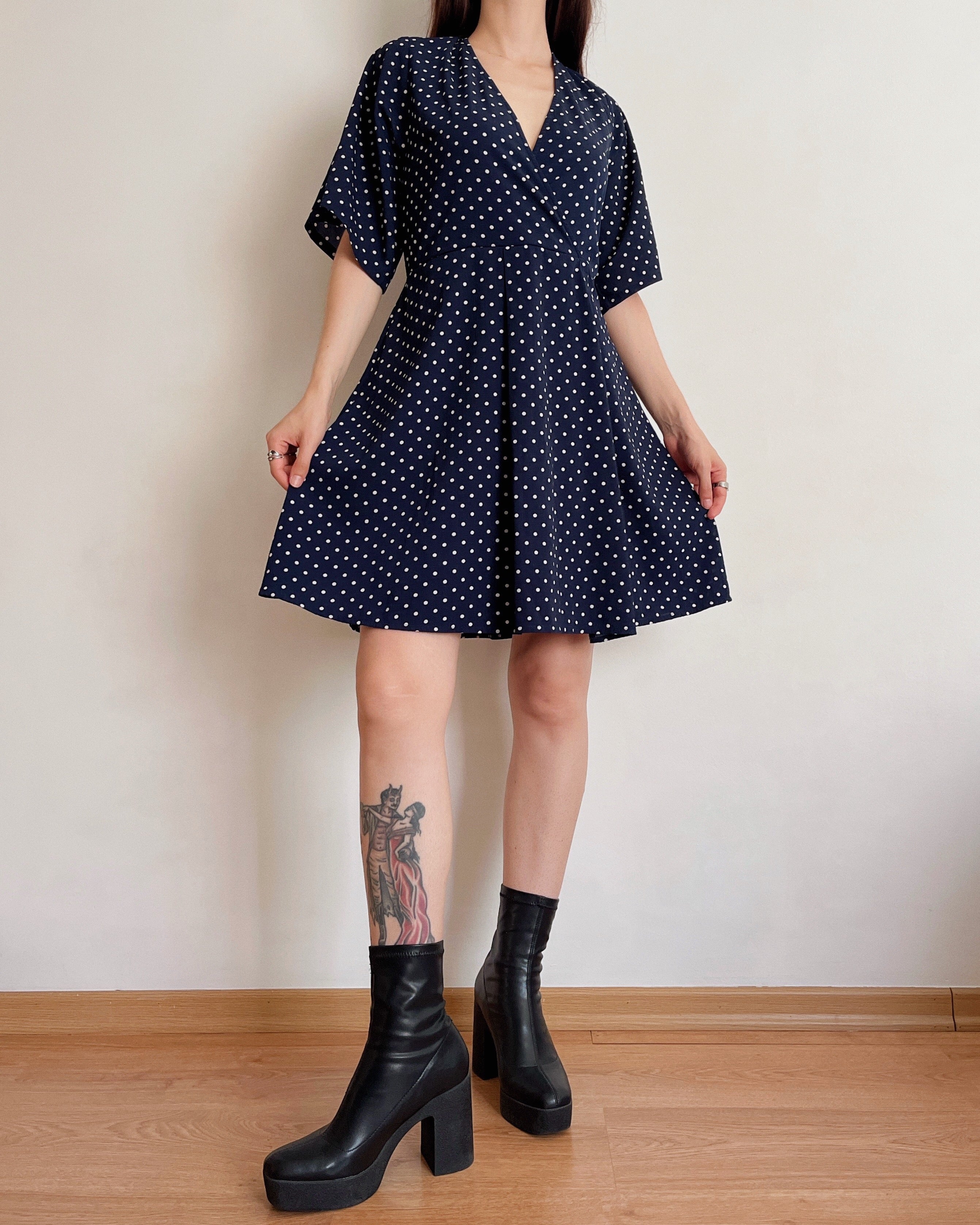 Navy polkadot dress (L)