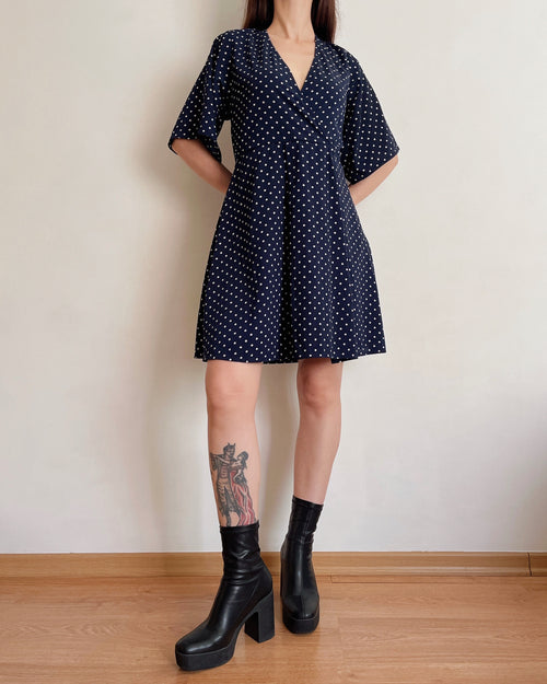Navy polkadot dress (L)