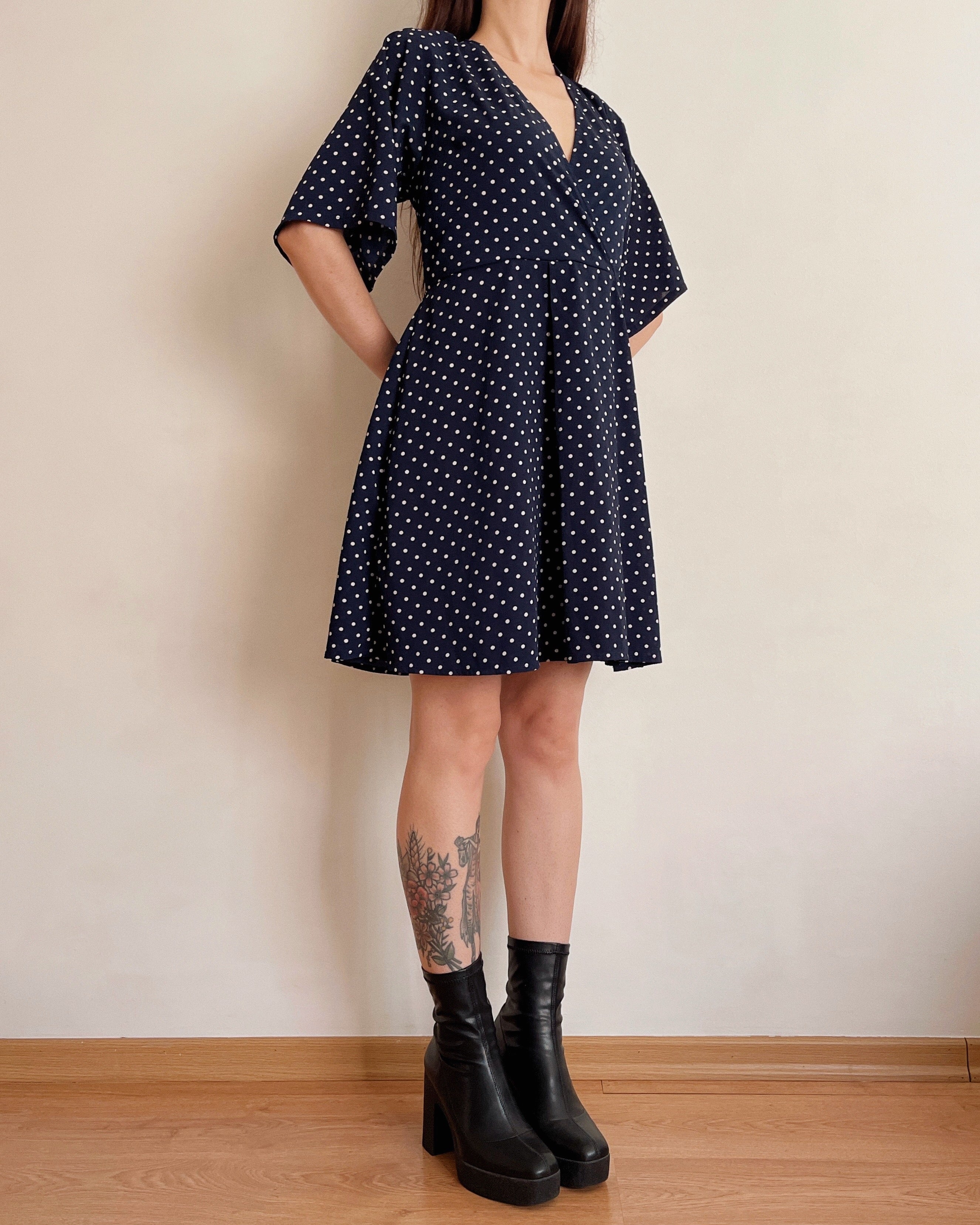 Navy polkadot dress (L)