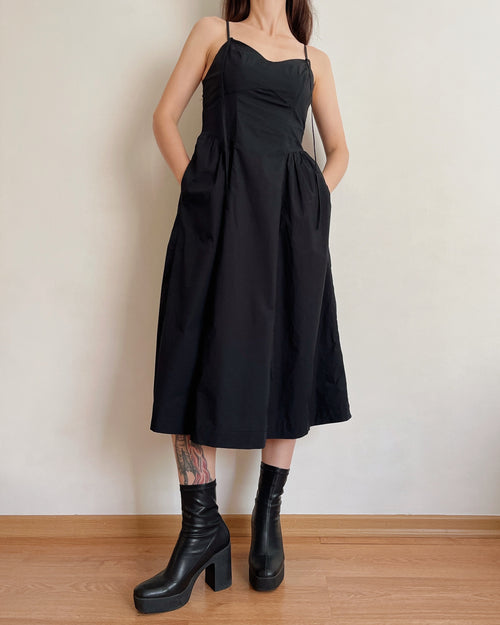 Basque waist black dress (2XS/XS)