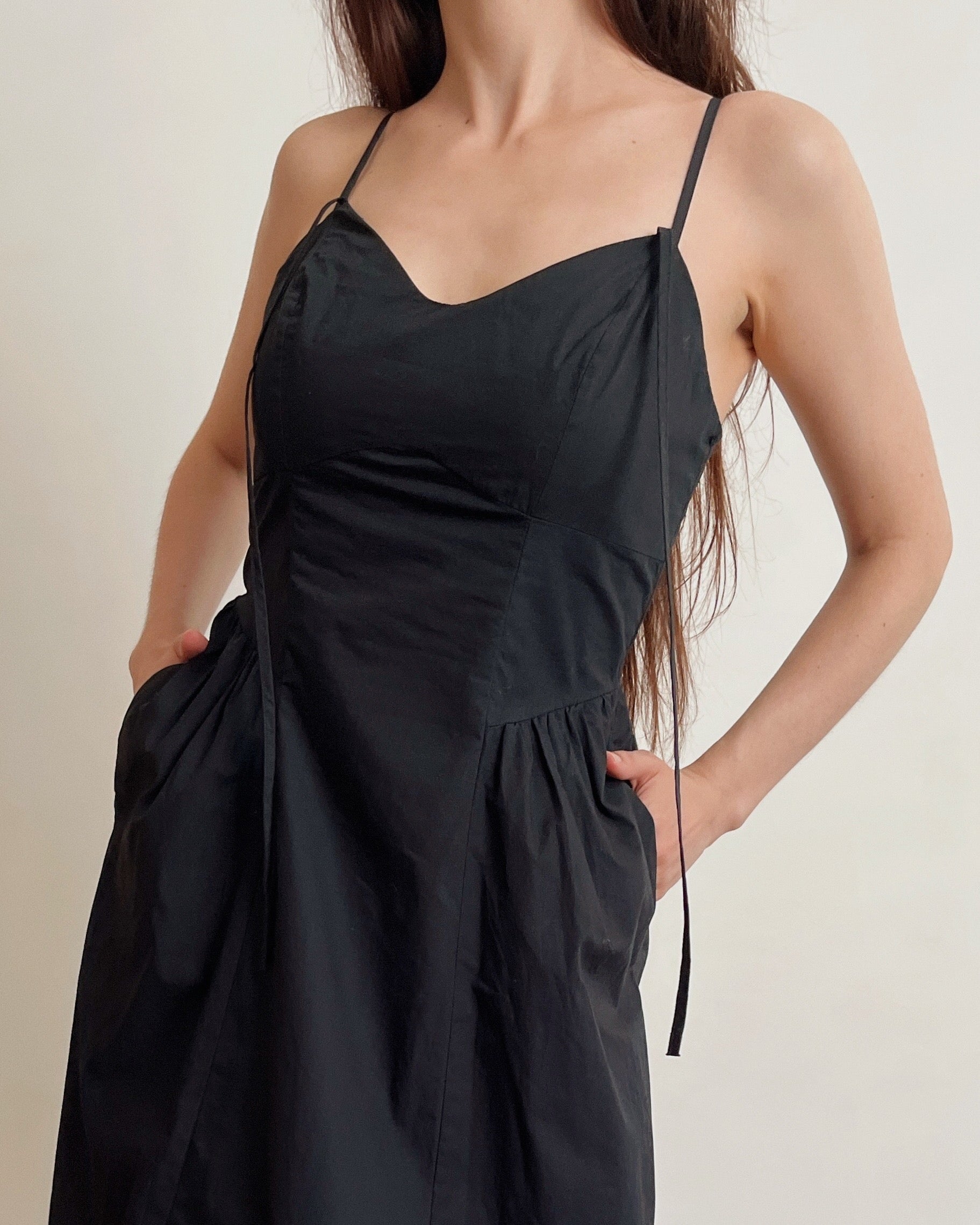 Basque waist black dress (2XS/XS)