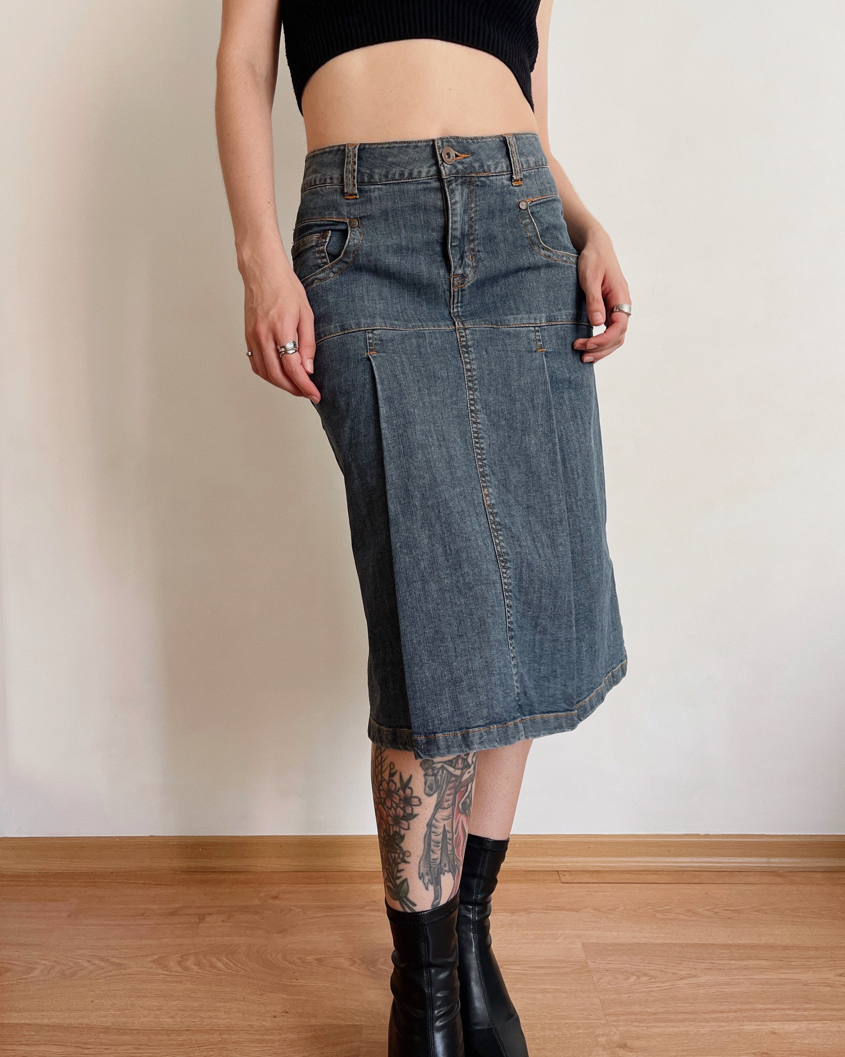 Vintage denim midi skirt (XS)