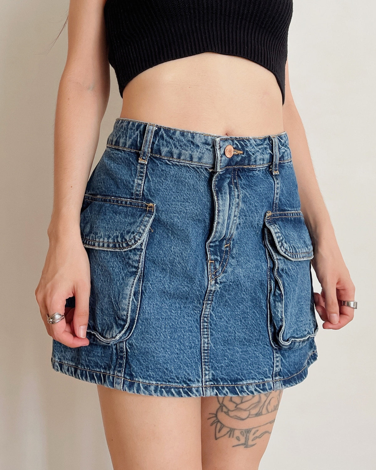 Denim cargo mini skirt (S/M)