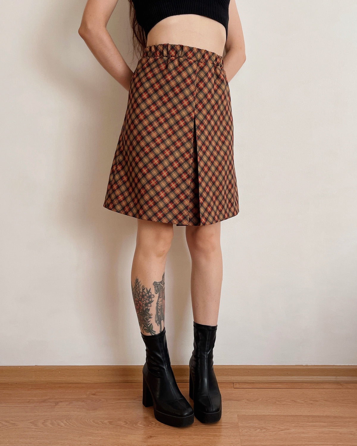 Vintage plaid midi skirt (3XS/2XS)