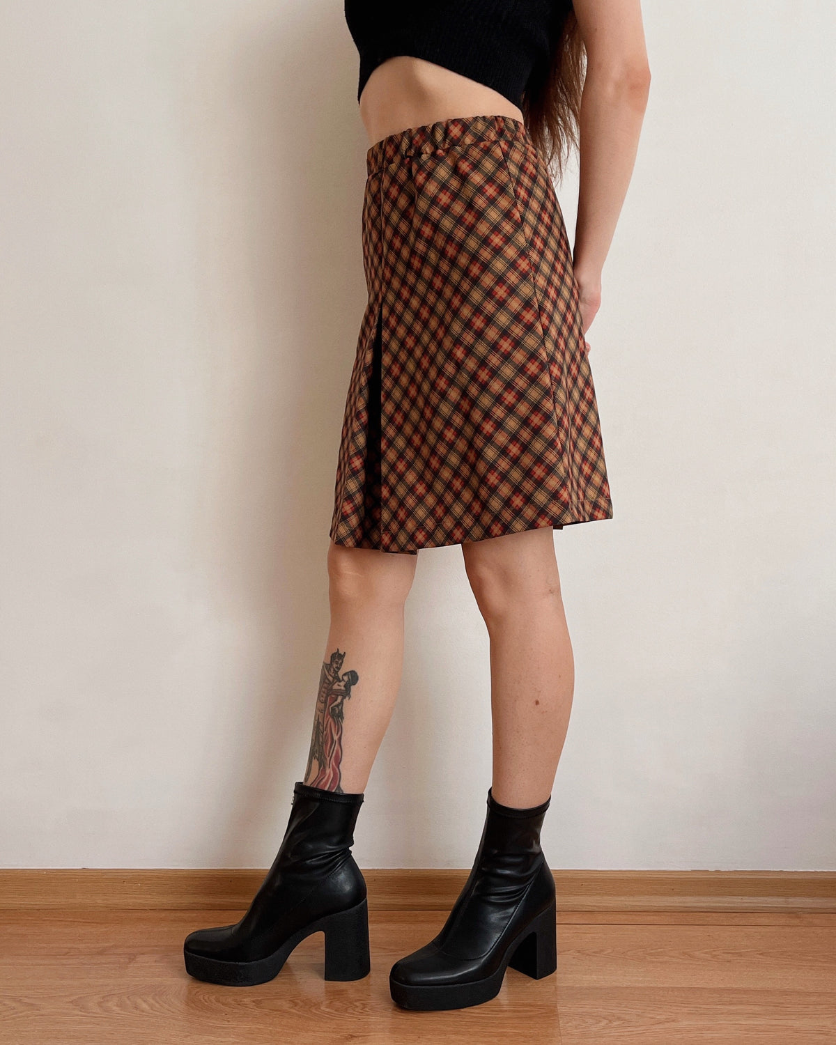 Vintage plaid midi skirt (3XS/2XS)