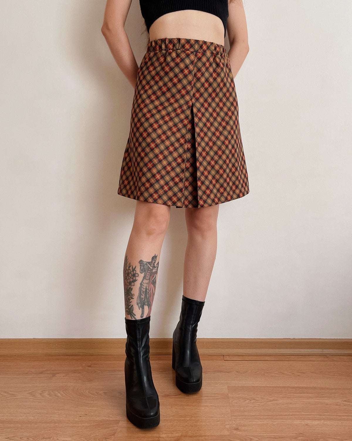 Vintage plaid midi skirt (3XS/2XS)